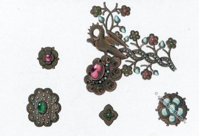 Schmuck Design des 15. Jahrhunderts. Mittelalter Schmuck Design im 15. Jahrhundert. Gotischer Stil