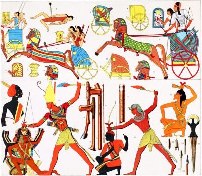 Antike, Altertum, Streitwagen, Kostüm, Pharao, Kostümgeschichte, Modegeschichte, Ägypten, Nubien, Auguste Racinet