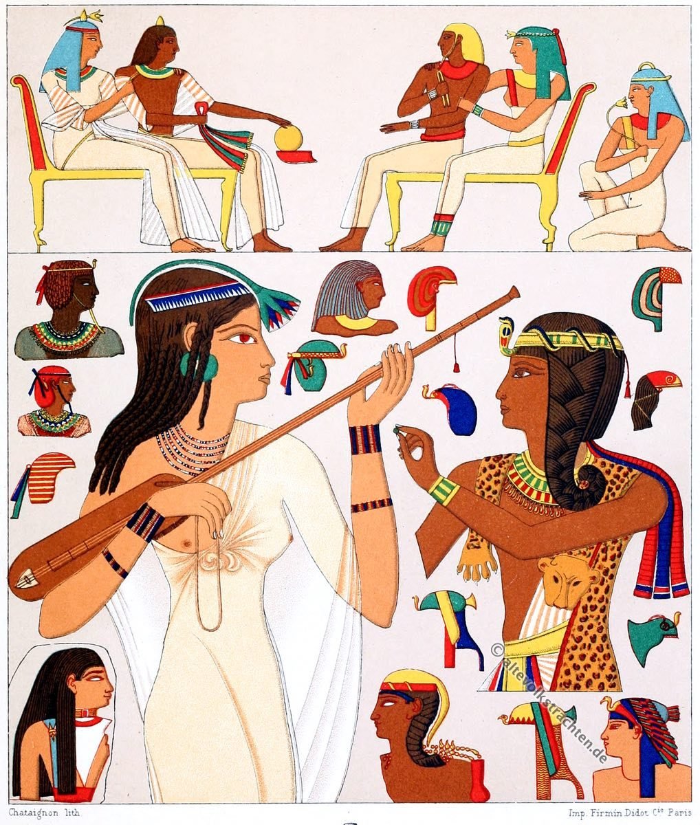 Kopfbedeckungen, Ägypten, Antike, Kostümgeschichte, Modegeschichte, Auguste Racinet