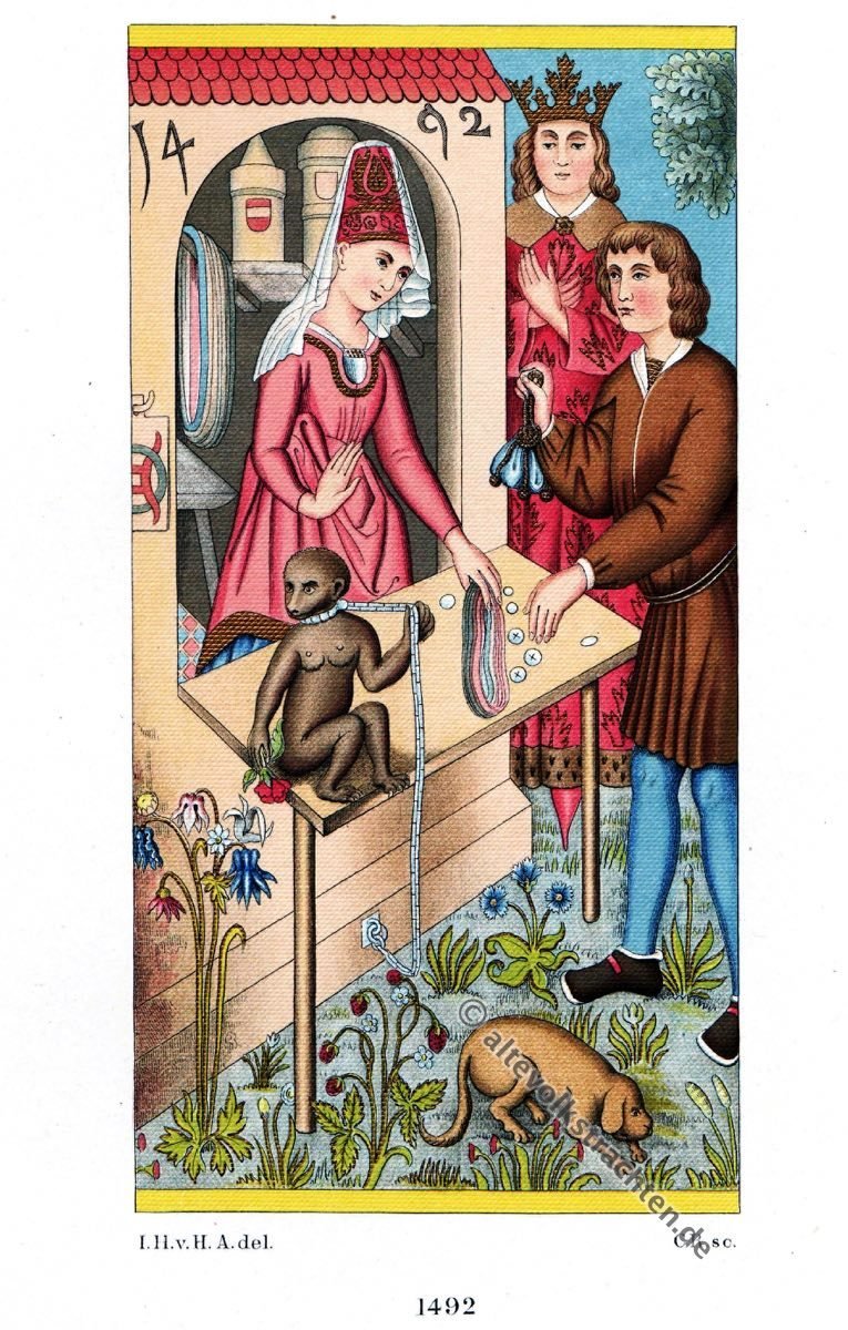 Mode im 15. Jahrhundert Krämerin, Bediensteter, König, Renaissance, Kleider, Mode, Kostümgeschichte, Modegschichte, Hefner-Alteneck