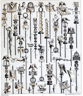 Militär, Antike, Rom, Römer, römisch, Feldzeichen, Fahnen, Auguste Racinet, Kostüm