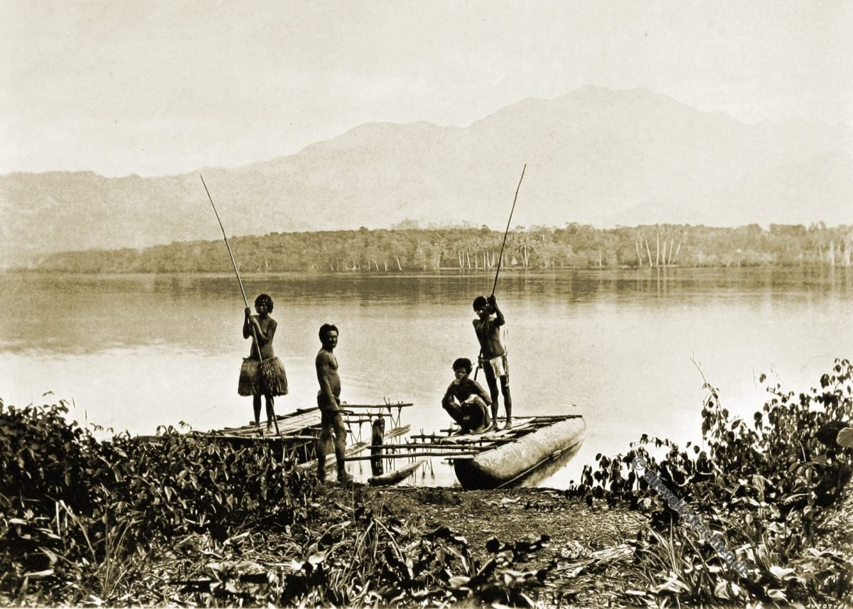 natives, Garihi, village, Bertha, Lagoon, Papuasia, Papua New Guinea, J. W. Lindt,