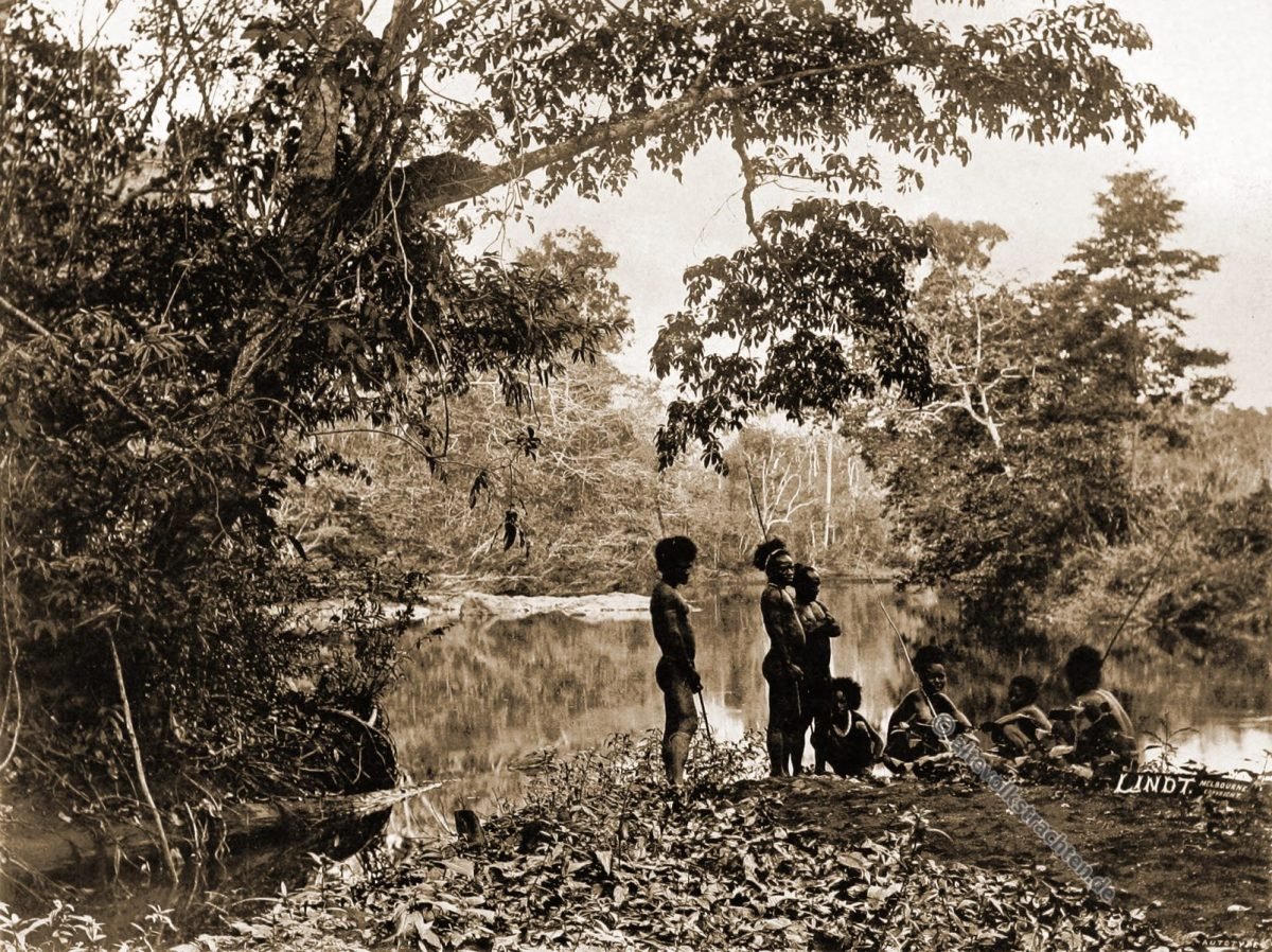 Camp, Laloki, River, natives, Papuasia, Papua New Guinea, J. W. Lindt,