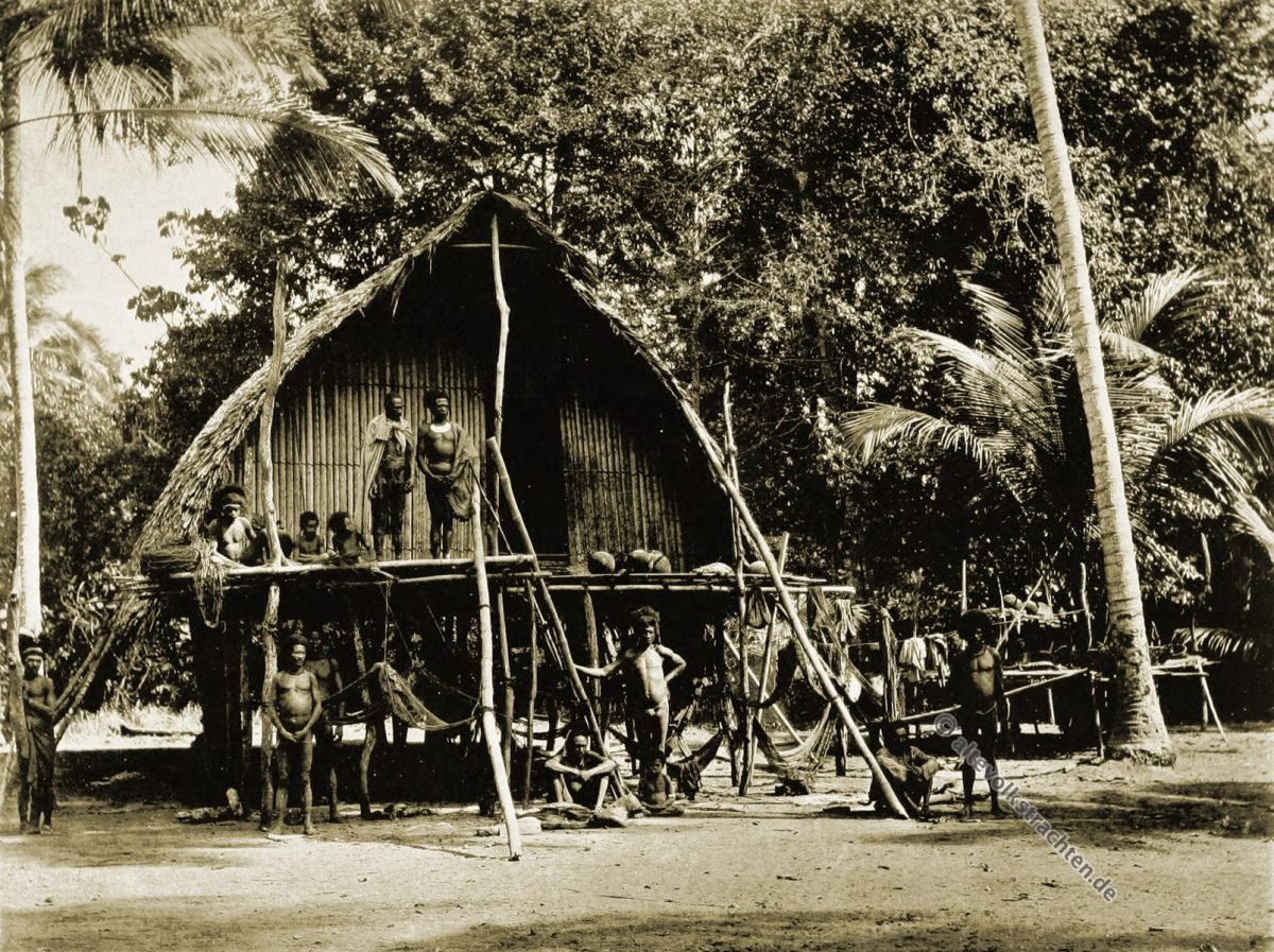 Native house, Vannabada, Kabade, Papuasia, Papua New Guinea, J. W. Lindt,