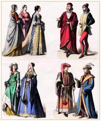 Münchener Bilderbogen, Edeldamen, Edelmänner, Florenz, Italien, Frankreich, Renaissance, Kostümgeschichte