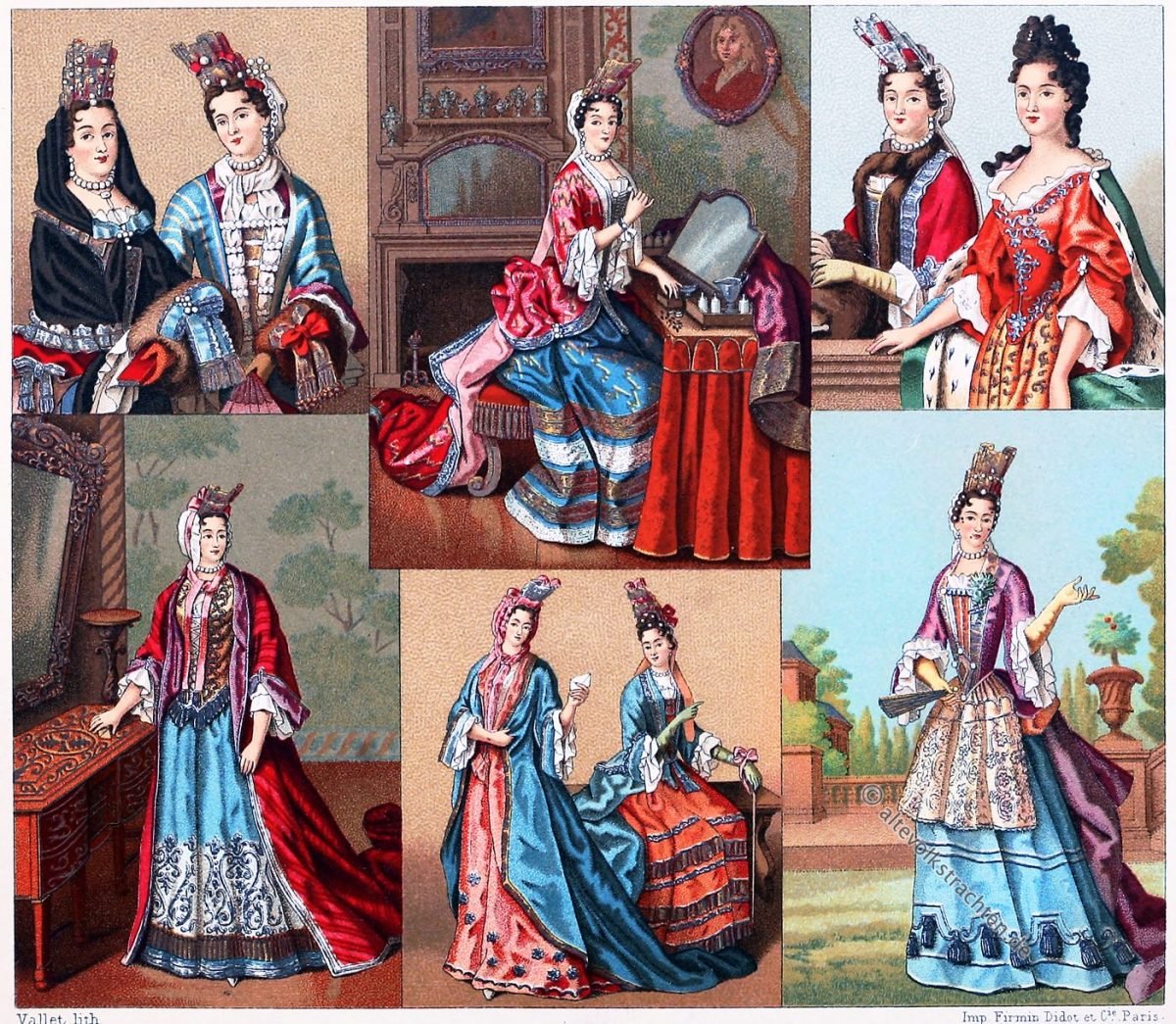 Barock, Kostüme, MODE, KAPOTTE, BASKINE, MUFF, Auguste Racinet, Modegeschichte