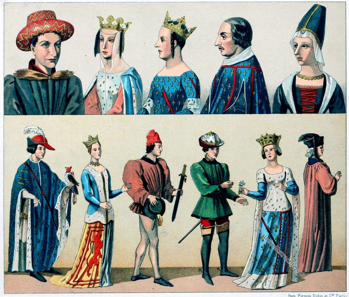 Mode, Kostüm, Mittelalter, 14. Jahrhundert, Hennin, Modegeschichte, Auguste Racinet