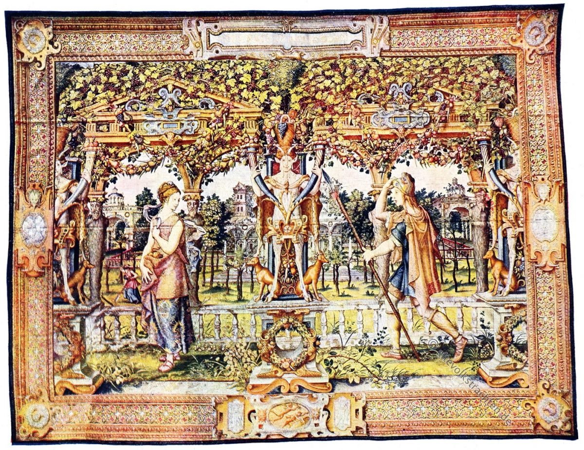 Gobelin, Renaissance, Vertumnus, Pomona, Landmann, Kunsthistorie, Gobelinsammlung, Brüssel, 16. Jahrhundert, Wien