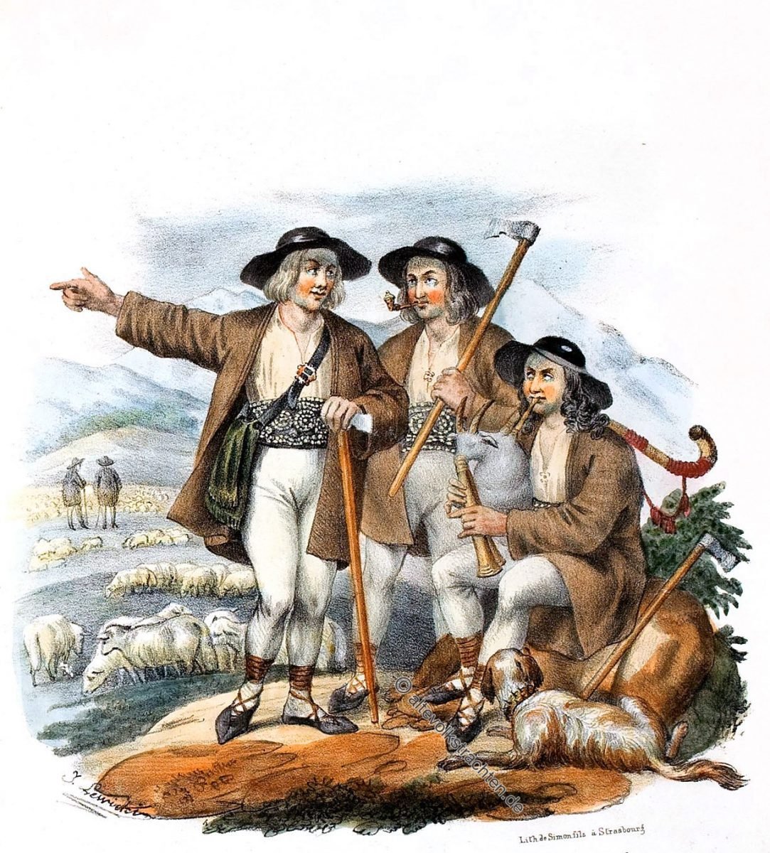 Goralische Hirten. Polnische Gebirgsbewohner der Karpaten. Goralen, Górale, Hirten, Trachten, Karpaten, pasterstwie, Przedgórze, karpaccy,