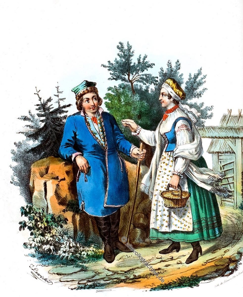 Polnische Landleute aus der Gegend von Skawina Skawina, SKAWINIACY, Trachten, Polen, Landleute, Bauerntrachten