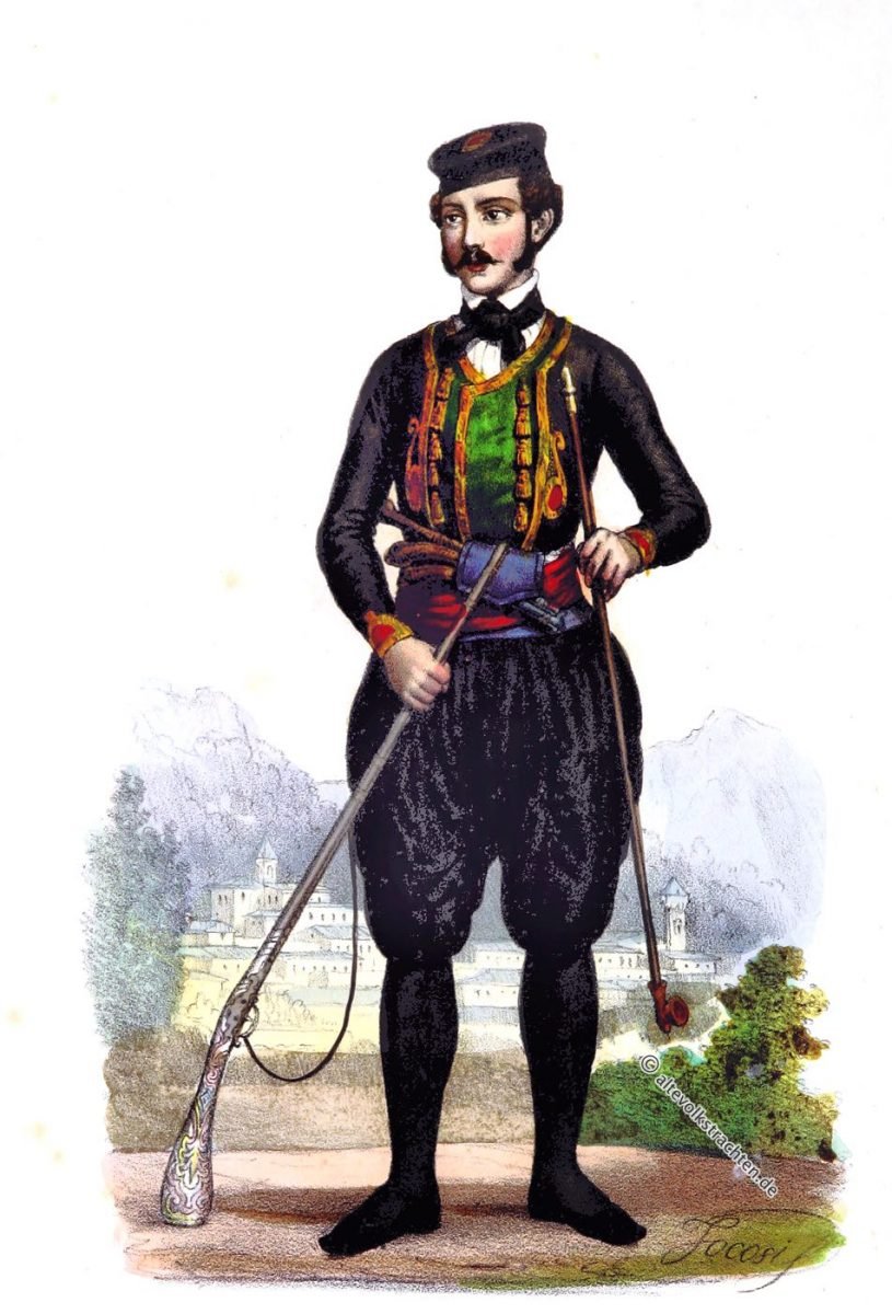 Landmann von Dobrota, Montenegro Dobrota, Trachten, Costumes, Montenegro, Dobroèanin, Dalmazia, Francesco Carrara, costumi nazionali