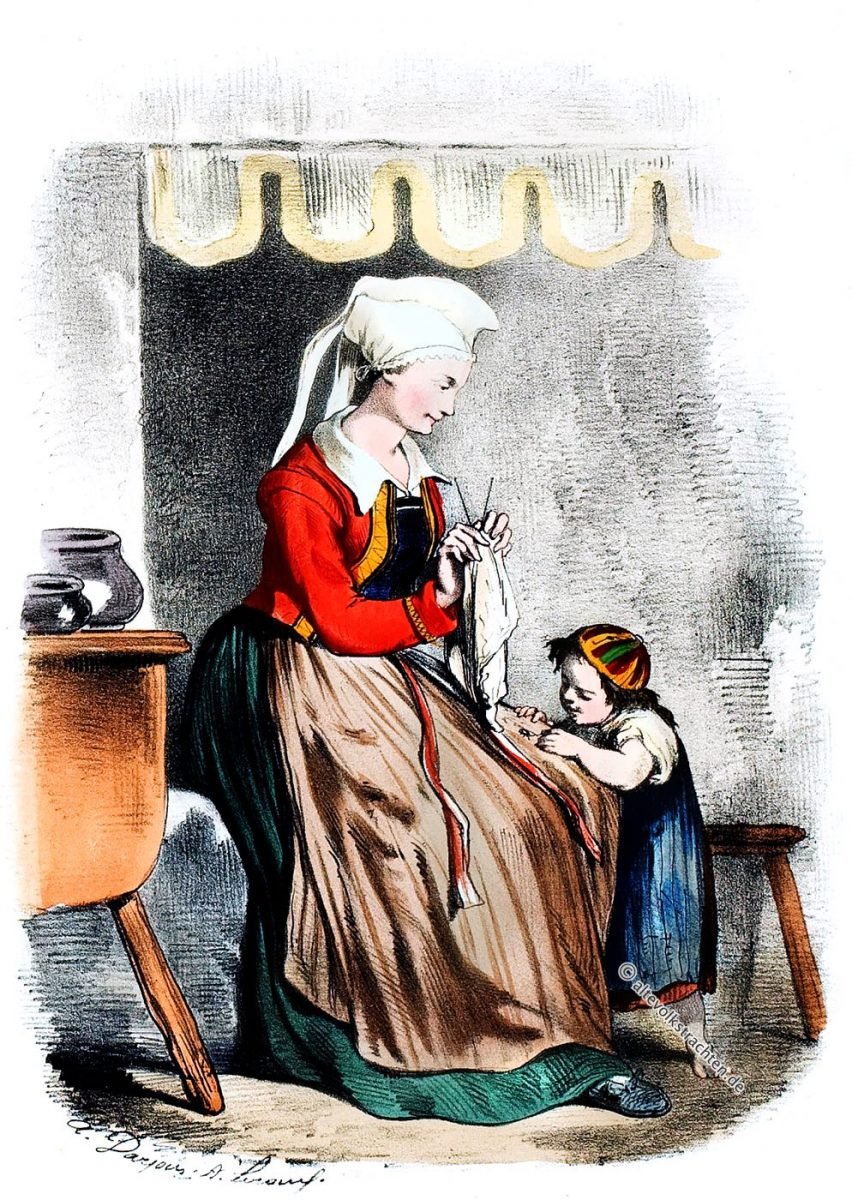 Elven, Bretagne, Trachten, Bäuerin, Costumes