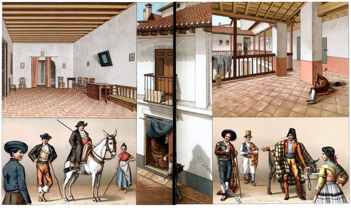 Patio, Casa de Pupillos, Huéspedes, Andalusien, Spanien, Auguste Racinet, Trachten, Kostüme