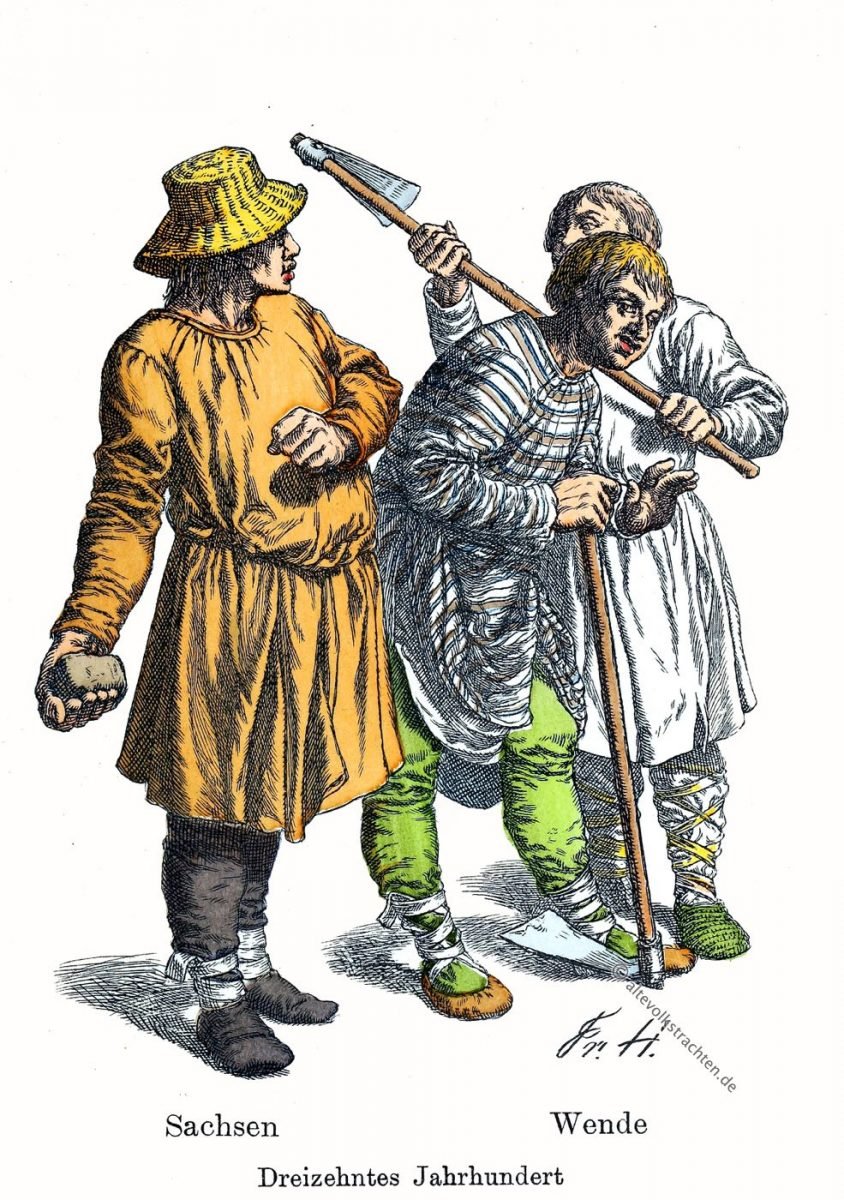 Kleidung, Sachsen, Wenden, 13. Jahrhundert, Trachten, Mittelalter, Friedrich Hottenroth