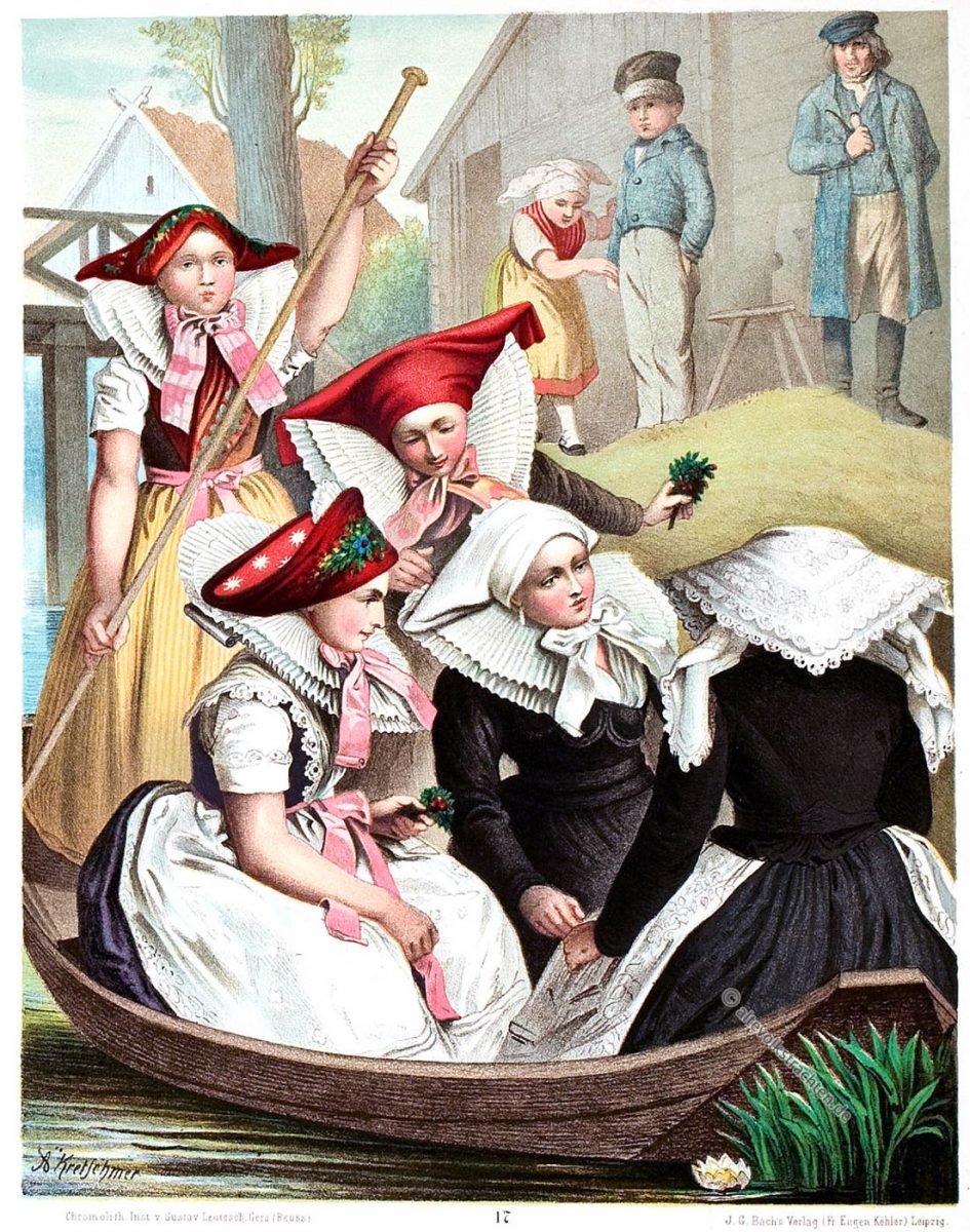Trauerkleidung, Trachten, Preussen, Spreewald, Spreewälderinnen, Wenden, Sorben, Kleidung, Albert Kretschmer,
