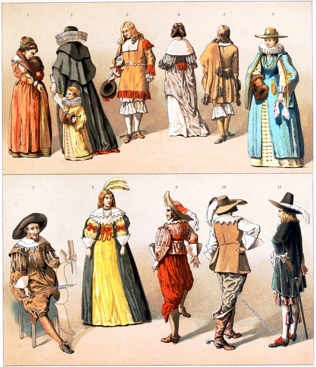 Auguste Racinet, HAUSTRACHTEN, BÜRGER, Adel, Bürgerstand, Holland, Kleidung, Barock, Kostümgeschichte,