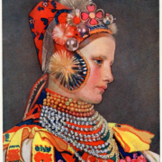 Slowakisches Mädchen in Sonntagskleidung. von Marianne Stokes. Slowakei, Tracht, Sonntagstracht, Marianne Stokes, Künstlerin,