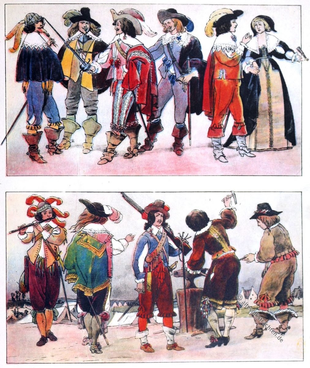 Musketier, Musketiere, Schlumperhose, Wallensteiner, Mousquetaires, Mode, Barock, Frankreich, Adolf Rosenberg, Eduard Heyck, 1630, 1647,