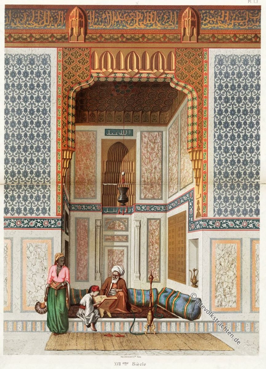 Haupthalle der El Bordeyny-Moschee (17. Jahrhundert) in Kairo. Emile Prisse d Avennes, El Bordeyny-Moschee, Kairo, Ägypten, Arabic Art, Ornamente