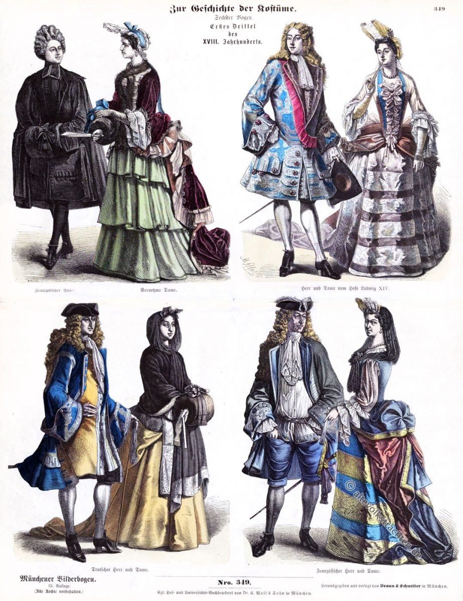 Münchener Bilderbogen, Abbé, Louis XIV, Mode, Barock, Fontange, Kleidung, Hoftrachten, Kostümgeschichte