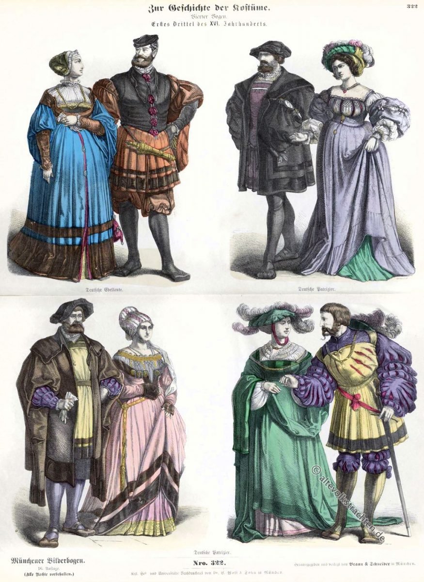 Münchener Bilderbogen, Edelleute, Patrizier, Patrizierin, Renaissance, Kostümepoche,
