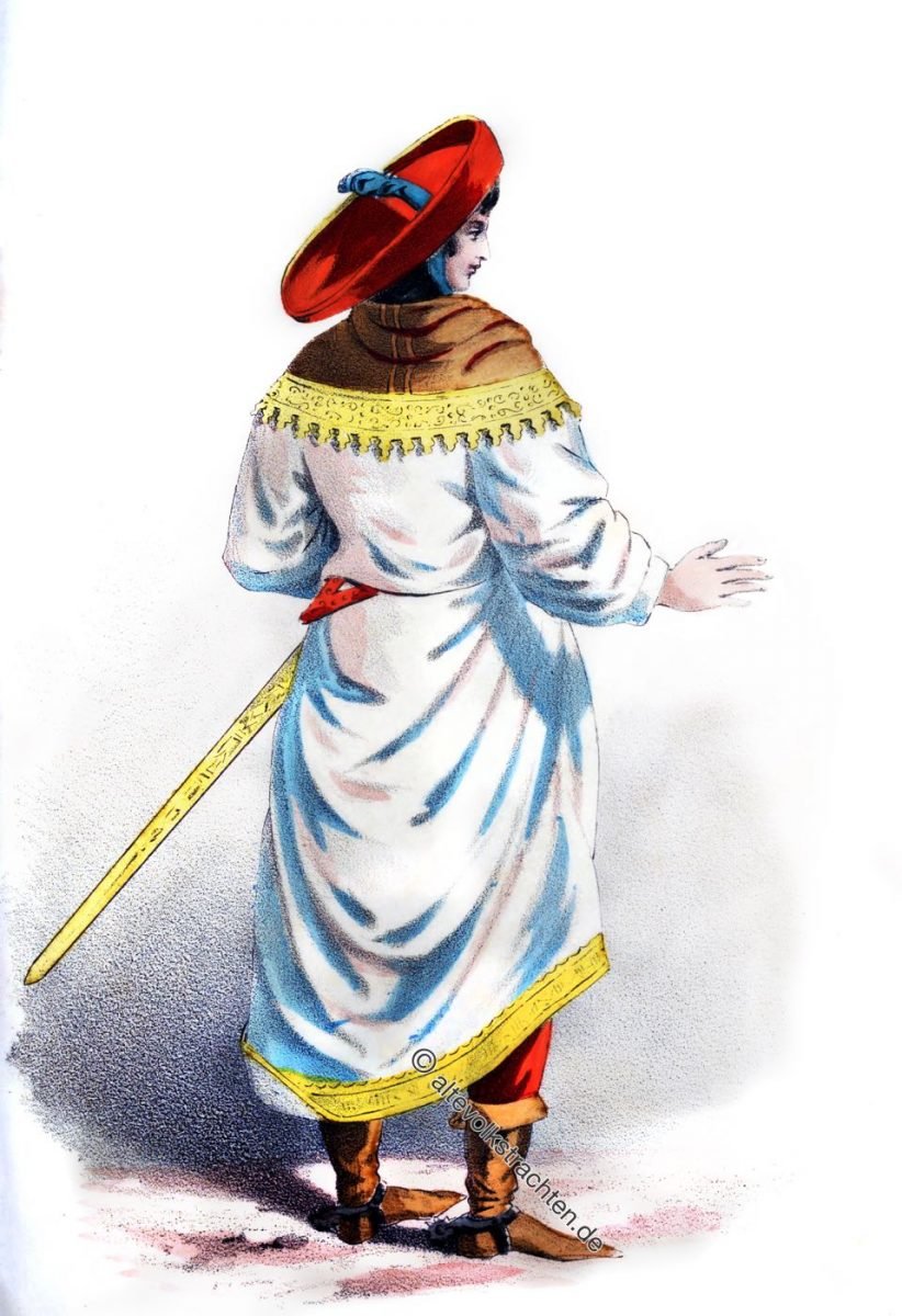Ein deutscher Adliger des 15. Jh. in Renaissance Kostüm. E. S. Piccolomimi präsentiert Kaiser Friedrich III. die Braut Eleonora von Portugal.