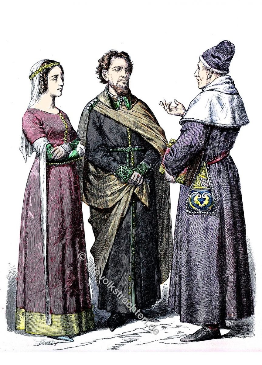 Englische Mode während der Regierung von Eduard III. Bürgerliche Trachten England 14. Jh.