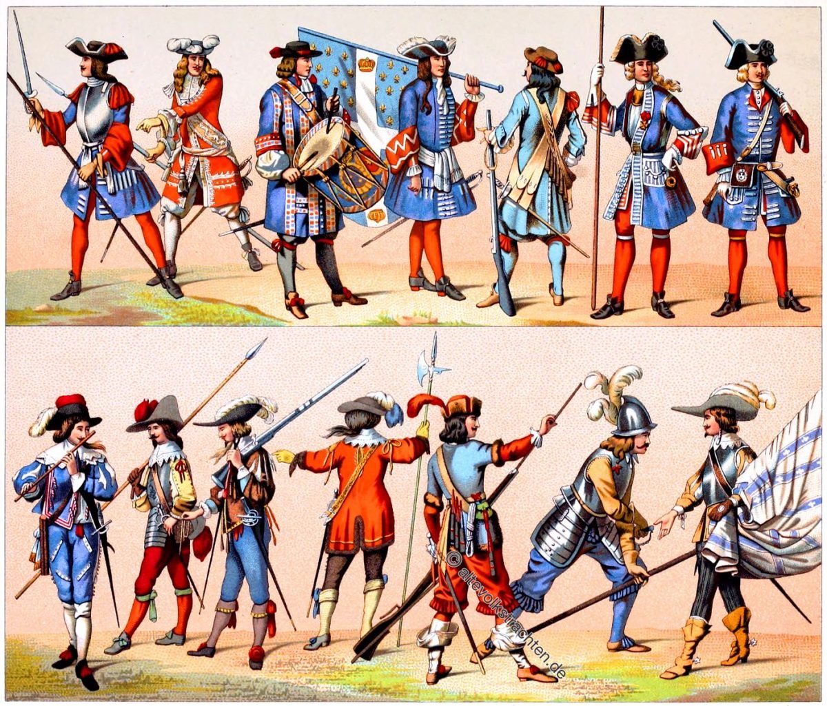 Die französischen Garden seit ihrer Gründung. Soldaten Uniformen des 17. und 18. Jahrhunderts.