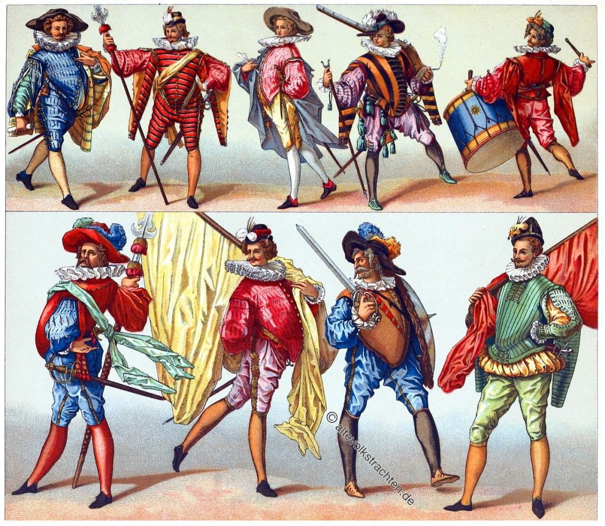 Französische Infanterie der Renaissance unter Heinrich III. im 16. Jahrhundert.