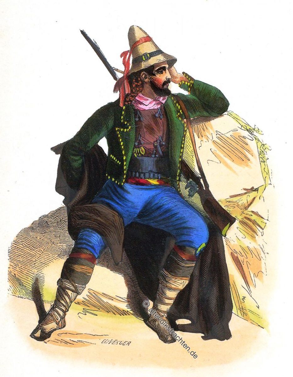 Tracht aus Kalabrien, Süditalien um 1840. Paysan Calabrais. - Calabrian peasant.