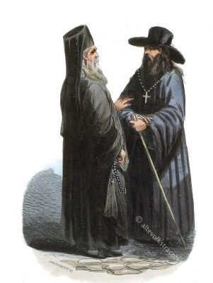 Prêtre et Moine Russes. - Russian priest and monk. Russisch-Orthodoxe Geistliche. Russischer Priester und Mönch.
