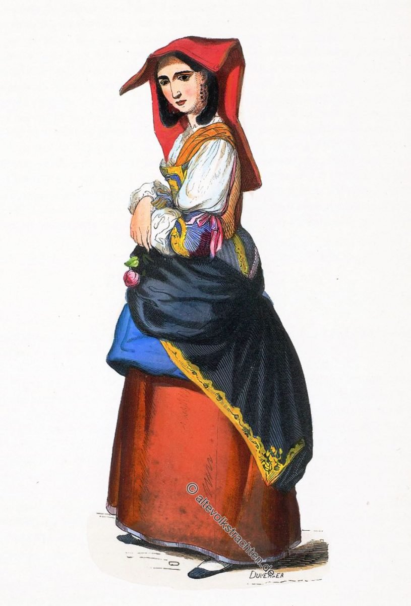 Junge Frau in der Tracht von Salerno, Italien um 1840. Jeune Fille de Salerne. - Young Girl from Salerno.