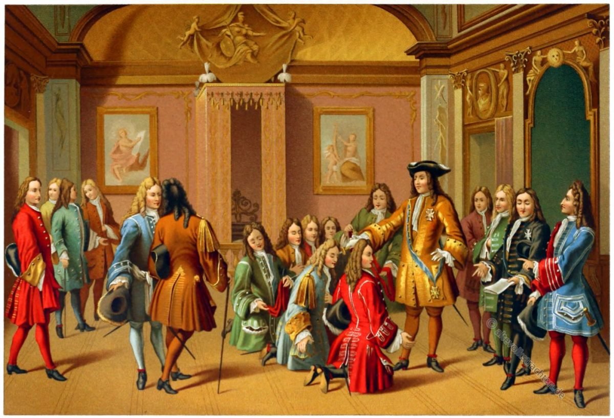 Chevaliers de l'Ordre militaire de Saint-Louis. La Première remise des décorations par le roi en 1693. François Marot (1710). Château de Versailles.