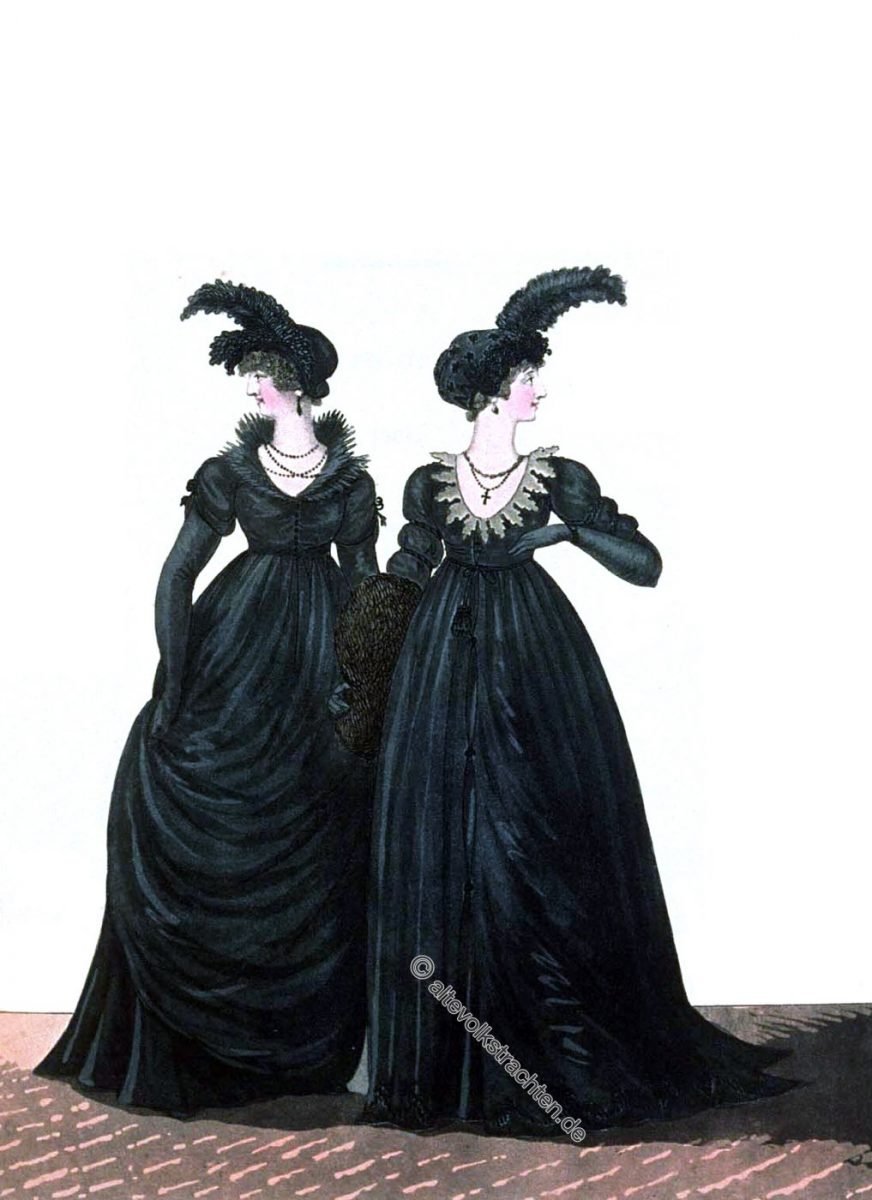 Evening dresses, Regency, Fashion, costumes, Mourning dresses, Gallery of Fashion,