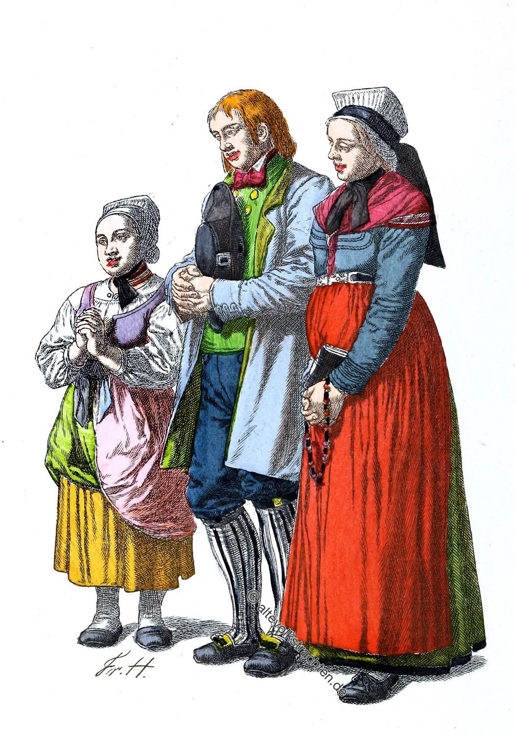 Friedrich Hottenroth, Trachten, Koblenz, Bauernfamilie, Hunsrück, betend