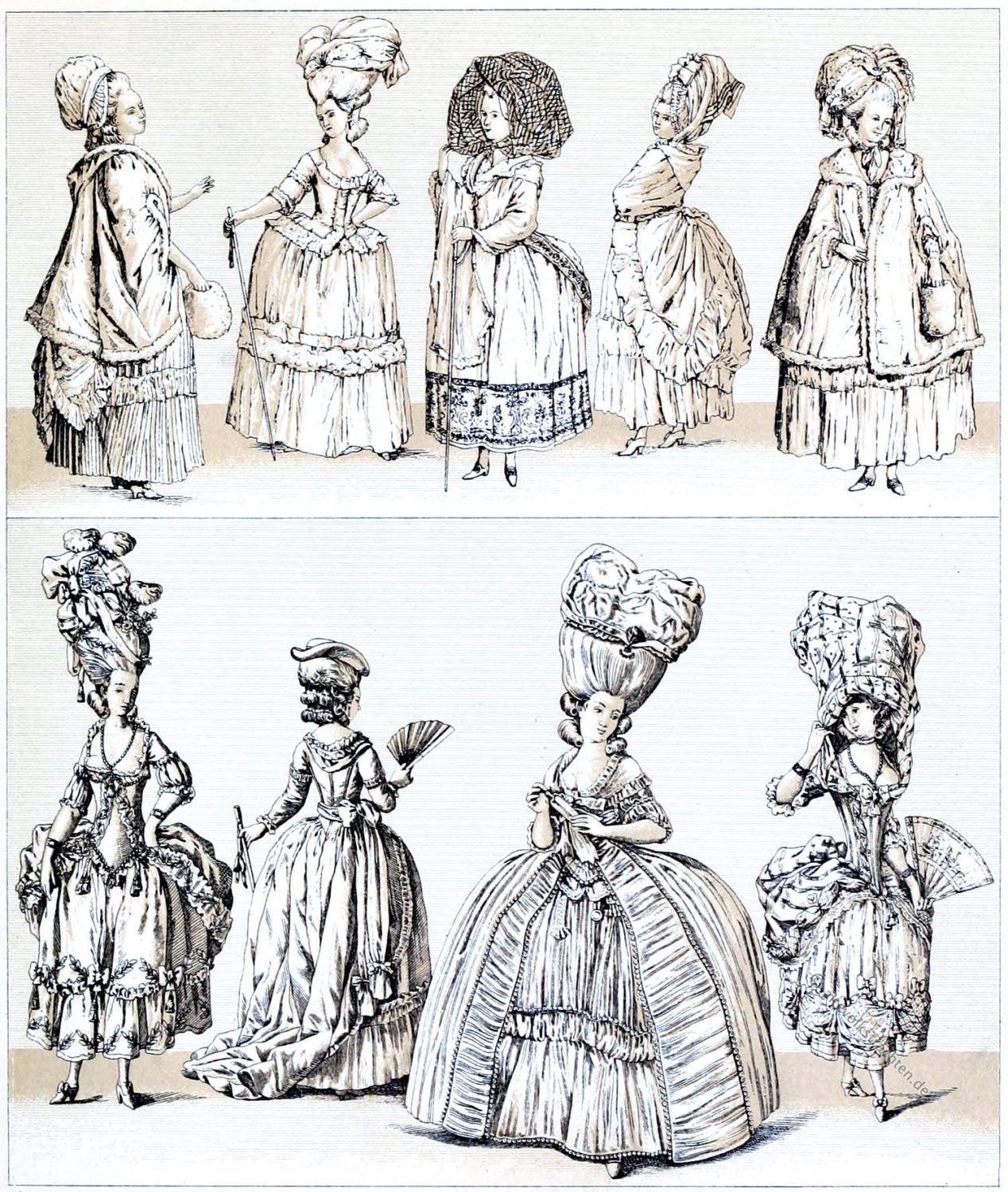 Rokoko, Mode, Marie Antoinette, Frauentrachten, Frisuren